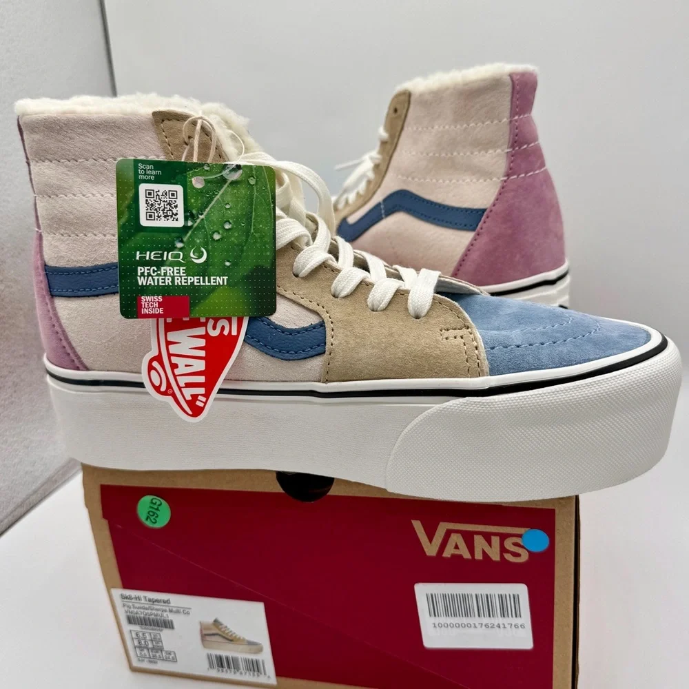 NWT Vans Sk8 Hi Pig Suede Multi Sherpa platform sneakers pink blue tan unisex - Picture 4 of 15
